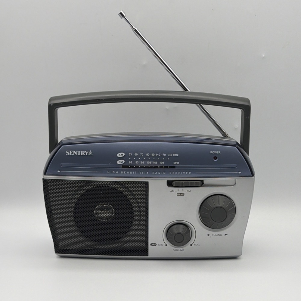 Vintage Sentry PR-120 AM/FM Portable Radio Blue/Gray w/ Manual & Power Cord EUC